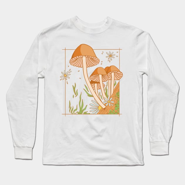 Cottagecore Aesthetic Mushrooms and Frog Long Sleeve T-Shirt by DRIPCRIME Y2K